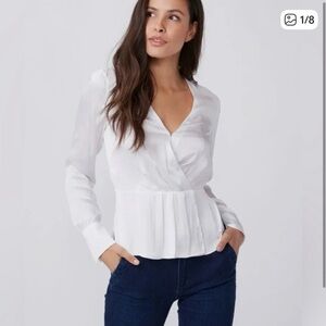 Paige Women's White Surplice Neck Long Sleeve Faux Wrap Blouse XS NWT!